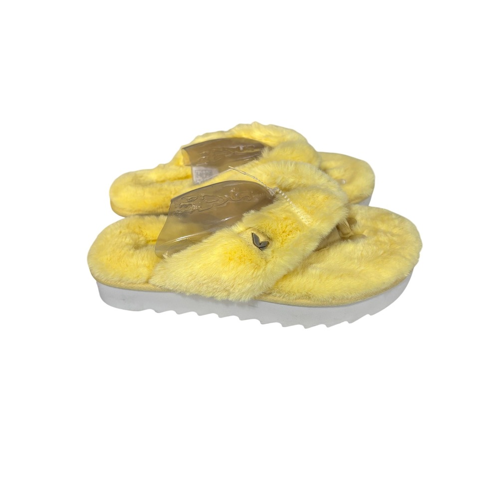 Koolaburra by UGG W Furr-ee Yellow Fuzzy Platform Slides Sandals Size 5 - Picture 3 of 5